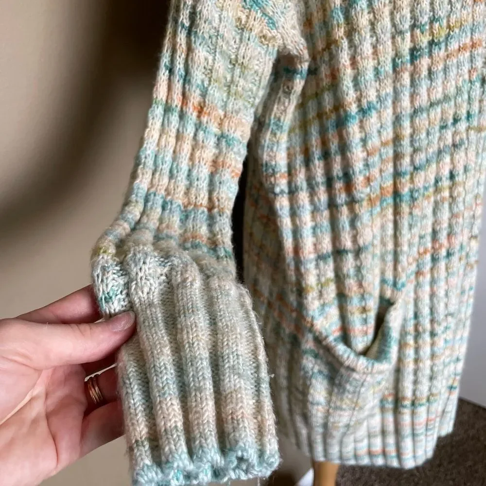 Anthropologie Space Dyed Longline Boho Cardigan Blue Green SZ M